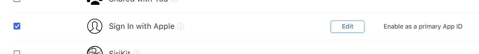 Sign In with Apple checked, set as a primary App ID