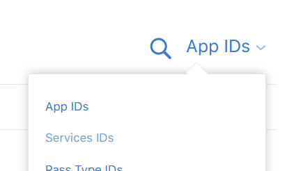 Identifier type menu with Services IDs option