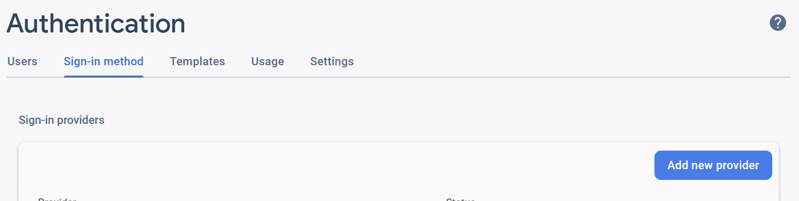 Firebase Authentication, Sign-in method tab, Add new provider button